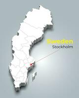 Suecia 3d mapa con fronteras de regiones y sus capital vector