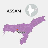 Assam locator map showing District and its capital vector
