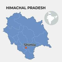 Himachal Pradesh locator map showing District and its capital vector