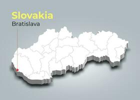 Eslovaquia 3d mapa con fronteras de regiones y sus capital vector