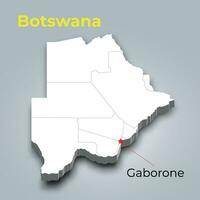 Botswana 3d mapa con fronteras de regiones y sus capital vector