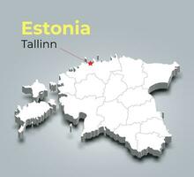 Estonia 3d mapa con fronteras de regiones y sus capital vector