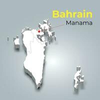 Bahrain 3d map with borders of regions and its capital vector