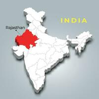 Rajasthan map location in Indian 3d isometric map. Rajasthan map vector illustration