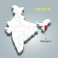 Manipur state map location in Indian 3d isometric map. Manipur map vector illustration