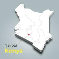 Kenya 3d map with borders of regions and its capital vector