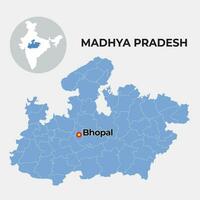 Madhya Pradesh locator map showing District and its capital vector