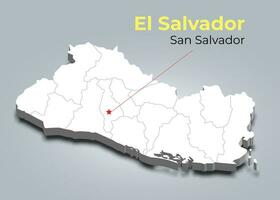 El Salvador 3d map with borders of regions and its capital vector