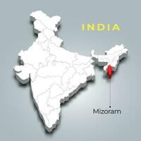 Mizoram state map location in Indian 3d isometric map. Mizoram map vector illustration