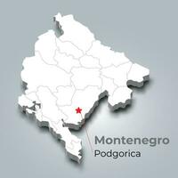 Montenegro 3d map with borders of regions and its capital vector