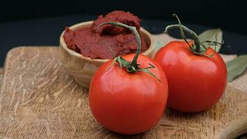 tomatoes paste bowl. High quality 4k footage video