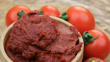 tomatoes paste rotate. High quality 4k footage video