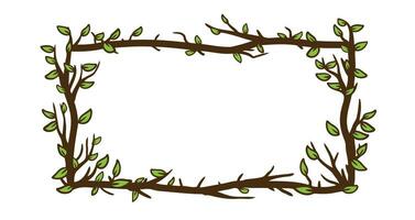 Tree frame, floral square border. Plant and twig decoration isolated on white background. Black outline silhouette. Decorative vintage scary element with leaf. Dark forest concept. vector