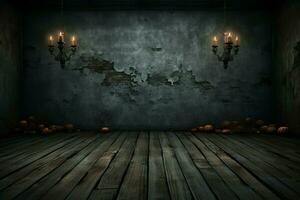 AI generated Haunting Halloween Dark horror background sets a mysterious stage with wooden planks AI Generated photo