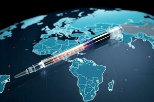 AI generated Earths vaccination medical syringe with a needle represents protection photo