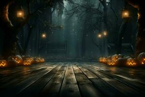 AI generated Eerie Halloween ambiance Dark horror background featuring vacant wooden planks AI Generated photo