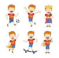 Playtime Adventures Series A compilation of six lively illustrations capturing the boy cartoon character's joyful and playful moments vector