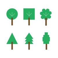 Set of green tree icons. Vector illustration in flat design style.