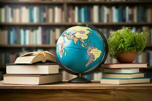 AI generated Globe and books A symbol of global knowledge and education AI Generated photo