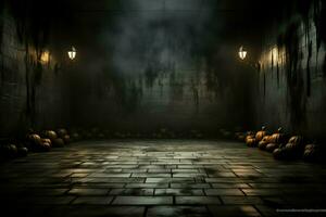 AI generated Spooky scene Mysterious Halloween atmosphere with chilling wooden planks backdrop AI Generated photo