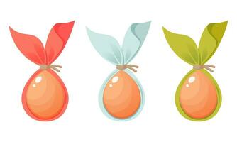 A set of Easter eggs in a wrapper with ears. Vector illustration on a white background. Happy easter. Spring holiday. Collection of decorative Easter symbol. Spring colorful chocolate egg.