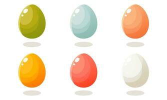 Set of Easter colorful eggs. Vector illustration on a white background. Happy easter. Spring holiday. Collection of decorative Easter symbol. Spring colorful chocolate egg.