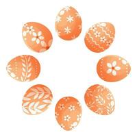Round ornament, wreath of painted Easter eggs. Round frame with empty space for text. Composition on white background for greeting cards, posters, banners, invitations and social media posts vector