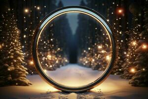 AI generated Festive 3D circle A frame background for celebrating the beauty of Christmas and New Year AI Generated photo