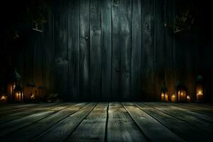 AI generated Haunting Halloween Dark horror background sets a mysterious stage with wooden planks AI Generated photo