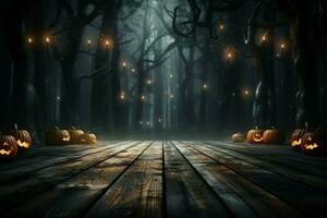 AI generated Haunting Halloween Dark horror background sets a mysterious stage with wooden planks AI Generated photo