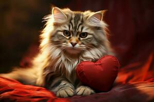 AI generated Pawsitively adorable A sweet kitten nestled with a heart radiating love AI Generated photo