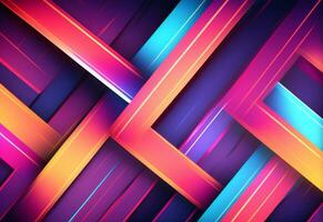 AI generated Neon abstract texture background with geometric lines, rectangle form shapes. photo