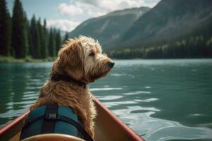 AI generated Dog lake rescue. Generate ai photo