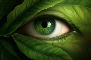 AI generated Eye green leaves. Generate AI photo