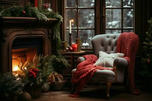 AI generated Warm Cozy christmas composition. Generate Ai photo