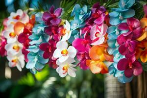 AI generated Delicate Hawaii garland flowers. Generate Ai photo