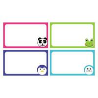 Set of four frames for your text and a cute cartoon panda. sticker labels to identify a book or our belongings. Cute sticker design for children that can be printed vector