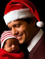 ai generado un hombre y bebé celebrando Navidad foto