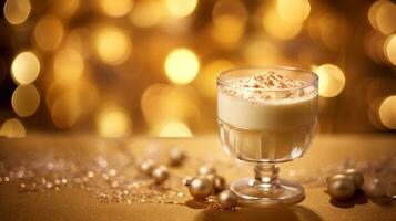 AI generated Christmas traditional drink Eggnog serve on the table photo