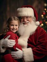 AI generated happy kid meet santa claus on christmas photo