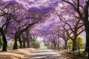 AI generated Sprawling Jacaranda trees park. Generate Ai photo