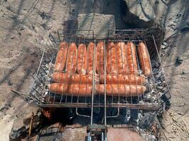 Kupaty chicken fried on a fire. Barbecue photo