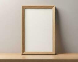 AI generated Rectangle photo frame with white space inside placed on a wooden table