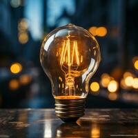 AI generated A light bulb with a filament on it photo