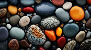 AI generated colored beach stones background, stones, colored stones photo