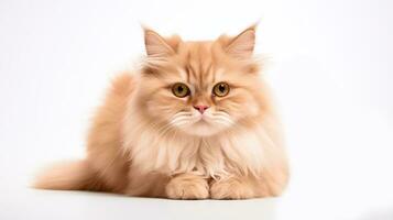 ai generado majestuoso dorado persa gato con ámbar ojos en un relajado pose, adecuado para lujo mascota marca y felino salud contenido foto