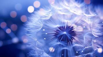 AI generated Vibrant blue dandelion with bokeh, dreamy natural backdrop, glowing floral night image photo