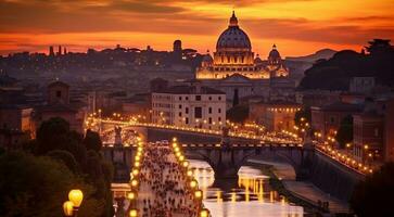 AI generated panoramic view of Rome, panoramic view of antic city Rome, top view of the city photo