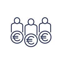 labor costs icon with workers and euro, line vector