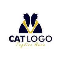 gato vector ilustración logo con letra v